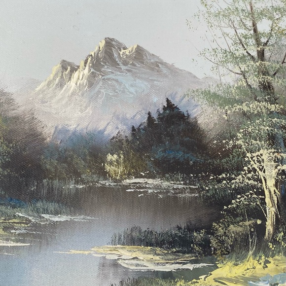 Rare Almon Baldwin(?) Signed Oil Painting Landscape Mountain Lake Nature - Picture 4 of 10